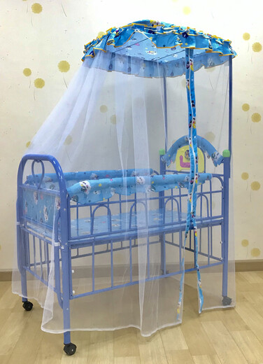全友家私铁艺新生婴儿床可拼接大人床初生宝宝床多功能婴儿床BB床环保铁床 床（粉红）+五件套+棕垫