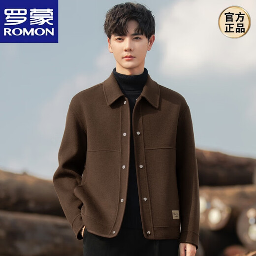 Luo Meng 2024 new spring and autumn woolen coat double-sided woolen coat short woolen long-sleeved jacket men's winter clothing trendy coffee color L recommended 110-125Jin Jin equals 0.5 kg