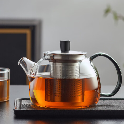 Yuehu high-end brand green bead glass teapot, high temperature resistance, large capacity, heat-resistant teapot, household kettle, tea set, large Fuyun teapot, recommended for 4-6 people, 1000ml heat-resistant glass