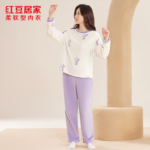 
Hongdou Home (Hodohome) pajamas women's flannel sweet pullover pajamas women's soft warm round neck home clothing Fengling purple 728 165/88A