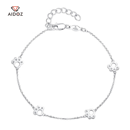 Aido Diamond pt950 platinum bracelet for women, platinum cat paw print bracelet, fashionable and cute cat ins style bracelet for girlfriend, weight 3.8-4.0g, length 16+3cm