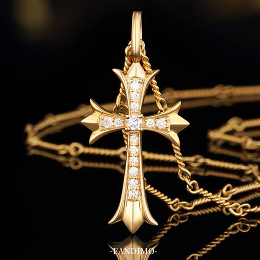 Fantimo Retro Cross Diamond Necklace for Women 18K Gold with Real Diamond Pendant High-end Jewelry Large and Small Pair of Croix Heart Cross SF Express+ Brand Gift Box