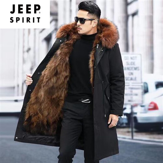 JEEP SPIRIT2025夹克男装派克服男断码仿貂皮大衣可拆卸内胆狐狸皮毛一体超厚 黄色内胆【中长款毛毛袖】仅剩5件 M 码 斤以下