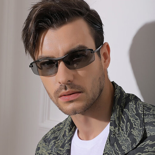 PAMIAO photochromic polarized sunglasses, men's sunglasses, day and night, special for driving, fishing sunshade, anti-high beam, black frame, color-changing gray film
