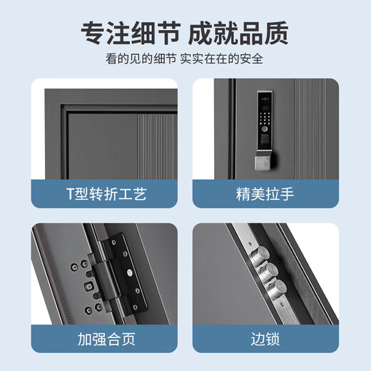 门及第甲级加厚防盗门入户门铝箔填充防撬暗铰链家用安全门智能锁门单门子母门 2050*1050内外开（包邮包安装） 配机械锁