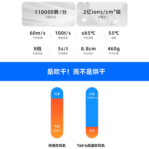 Tangnian household hair dryer negative ion does not damage the power generation hair dryer portable high-power quick-drying high-speed hair dryer negative ion low-noise hair dryer Chinese Valentine's Day gift for girlfriend, matte gray | classic and versatile