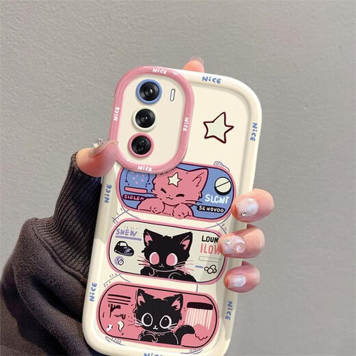 妙之选适用于OPPOReno12手机壳Reno4卡通ins风星眼猫Reno3潮牌硅胶oppoReno10手机壳Reno8全包Reno9防摔R 圆墩壳-白色-BS3893黑色猫咪 OPPO Find X