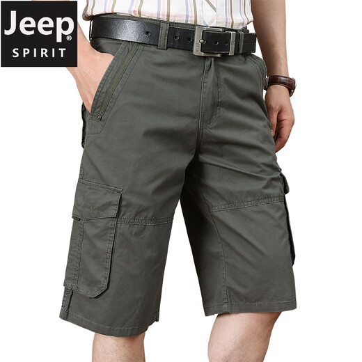 Jeep (Jeep) Trabajo Shorts Summer de algodón del algodón del algodón del algodón puro para hombres Pantalones de cinco puntos de gran tamaño Medio calzones múltiples pantalones cortos de bolsillo múltiple 9889 Militar Vend 42 tres pies Tres tres