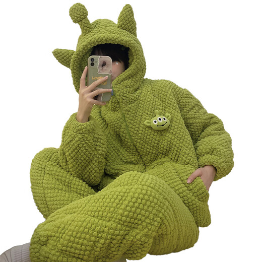 Hong Kong Lian Ya dessin animé mignon pyjama pour femmes trois couches matelassé automne et hiver velours corail flanelle à capuche ensemble de vêtements de maison m matelassé #6624 Kurome plus coton et épaissi 2XL recommandation féminine 140-160Jin Jin est égal à 0,5 kg