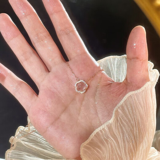 Chaoyu 925 silver pink crystal cherry blossom silver necklace small fresh sweet girly temperament flower clavicle Valentine's Day gift pink crystal cherry blossom necklace-exquisite gift box