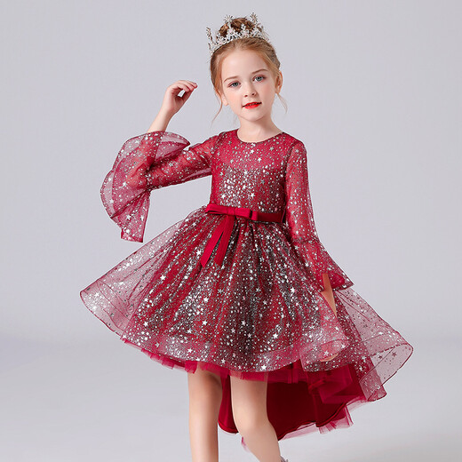 Song Nixuan Girls Rock für Mädchen mit ausgestellten Ärmeln für blumige Kinderrock für Langschwanz -Prinzessin Kinderkleid für das Neujahrs -Performance -Kostüm für Kinder 0A rot 110 cm