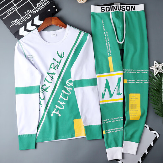 Wolf Country Men's Autumn Clothes and Autumn Pants Men's Suits for Autumn and Winter Youth Coldproof Linens and Linen Pants Bottoming Shirts Trendy Tight Warm Clothes Suit Black XL Suitable for 120-140Jin Jin equals 0.5 kg