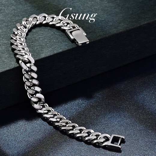 GsunG Platinum Bracelet Men's PT950 Solid Horsewhip Tank Bracelet Atmospheric Platinum Men's and Women's Cuban Bracelet Clasp Customized Products Contact Customer Service