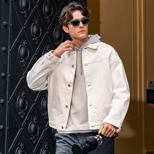 Mr. Bu Bu’s thin base sweatshirt men’s top spring and autumn new contrasting color splicing hooded long sleeves KT15690 clearance oat grey L (175)