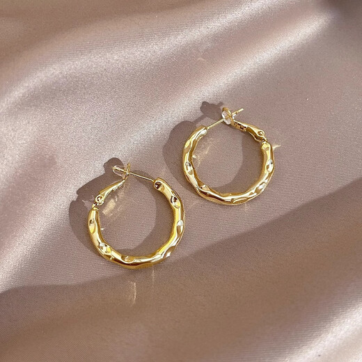 LANSILL Cold Style Gold Pigment Hoop Earrings High-end Niche Earrings 2025 New Temperament Hoop Earrings Fashionable and Versatile E3755 Cold Style Hoop Earrings