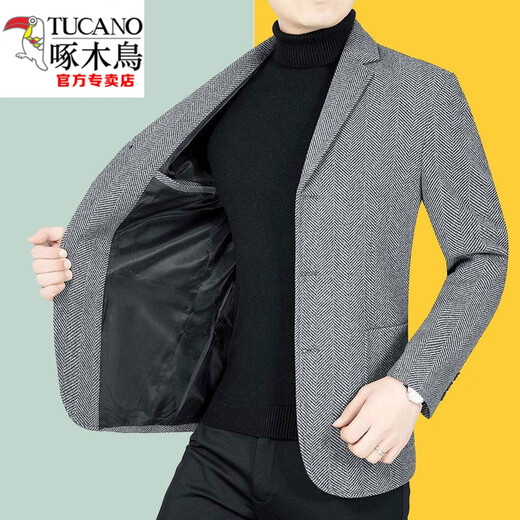 Woodpecker (TUCANO) three-button men's suit spring business casual suit woolen small suit spring and autumn jacket 82305 gray 4XL 195 recommended 190-210Jin Jin equals 0.5 kg