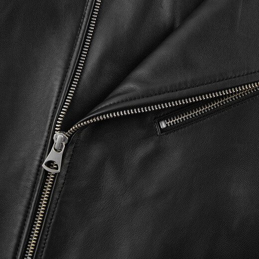 PEACEBIRD Men's Genuine Leather Jacket Trendy Motorcycle Leather Jacket Retro Zipper Jacket Workwear Commuting Sven Black S
