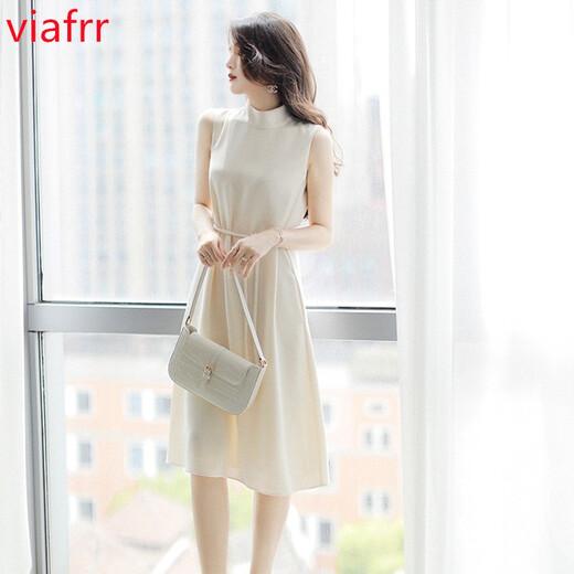 VIAFRR时尚冷淡风女装高级感高端白色无袖温柔风新款夏季设计连衣裙子女 白色 M