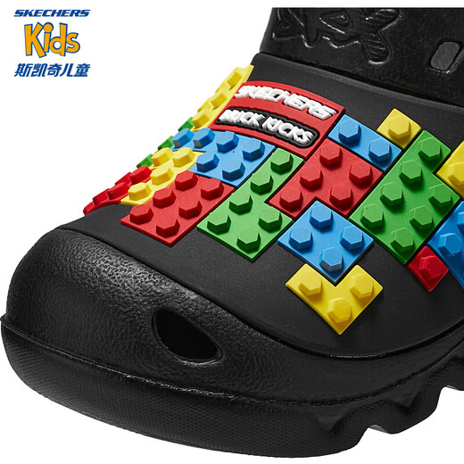 SKECHERS斯凯奇2024夏新款商场同款儿童一脚蹬洞洞鞋男童沙滩鞋402226L 黑色/多彩色/BKMT 27.5