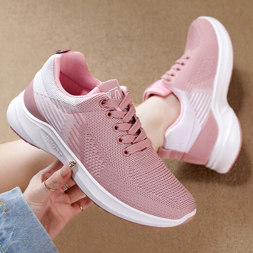Hongxing nuevo Zapatos de suela suave 2025 Summer, zapatos tejidos voladores, zapatos madre estudiantil, de pie durante mucho tiempo, zapatos informales, G-H831 Rose Red 38