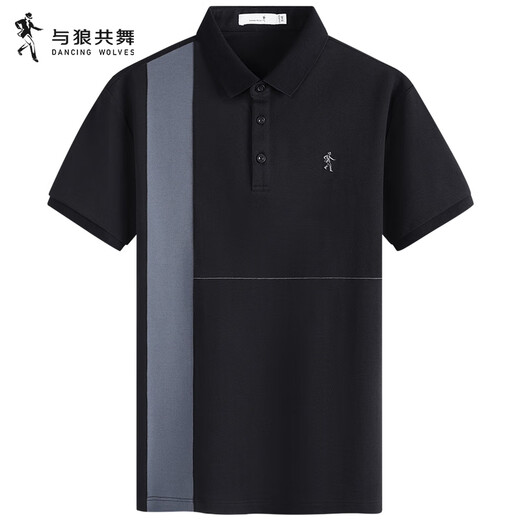 Bailando con la camiseta de manga corta de la solapa lobo [210G) 2025 Summer NUEVO contrast Solona Casual Polo Camiseta 6172 Negro 001 m (170)
