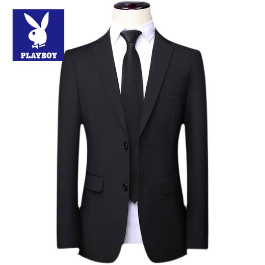Playboy Suit Men's Business Professional Formal Wear Small Suit Men's Wedding Groom Work Spring Autumn Slim Jacket Men's Double Button Black (Suit + Pants) XL (175)