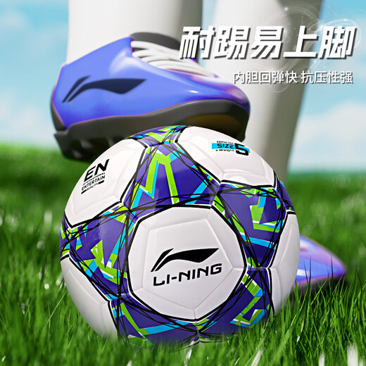 李宁（LI-NING）足球训练比赛用球中考专业标准世界杯 儿童青少年学生运动球 5号白蓝【TPU贴皮】LFQK695-1