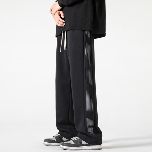 Foss Phil casual pants men's spring and summer trend American high street loose sports straight men's pants 902 black XL