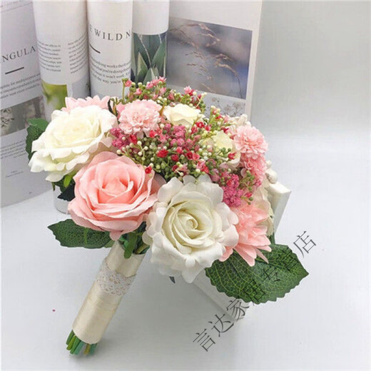 CLCEY新款森系茶花苞仿真白色玫瑰花婚纱拍照摄影新娘结婚庆订婚手捧花 栀子花开
