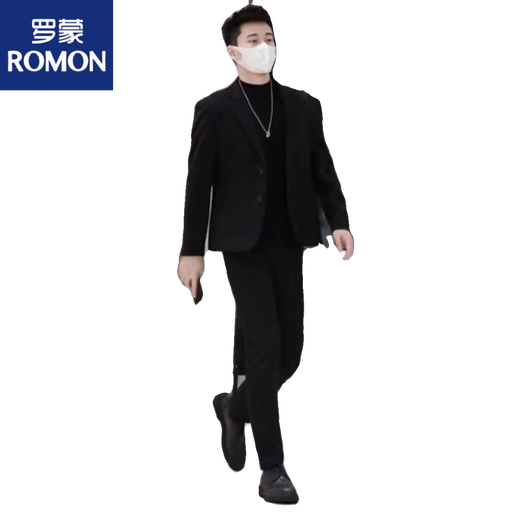 ROMON thickened starry sky woolen suit, winter trendy Korean style men's woolen suit, slim jacket, two-button suit, dark gray suit + black sweater + woolen trousers 3 XL