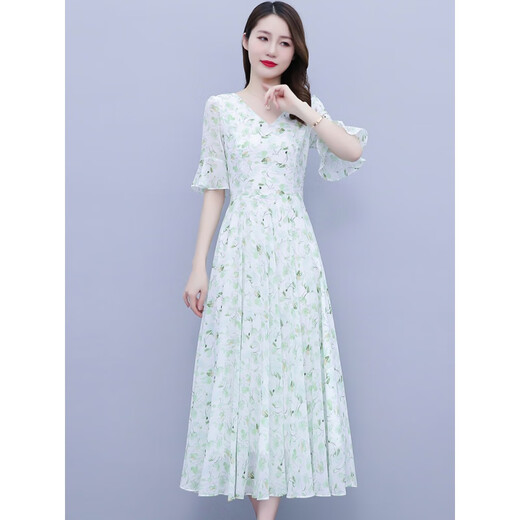 Nukm Summer Mariffon Floral Robe Women's 2025 Nouveau tempérament long du style de style haut de gamme d'été.