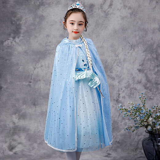 Bear Elf Frozen Cloak Princess Aisha Châle avec manteau pour enfants pour l'extérieur de la taille du manteau de velours coréen bleu de fils de fils d'été (recommandé d'être environ 90-120 de haut)