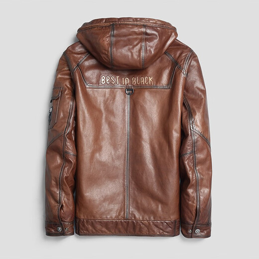 Hengyuanxiang Ziegenlederfell einteilige Männer mit echter Lederjacke für Herren silberne Ball grau Nerz Innerer Deckel Marten einteiliger kurzer Reißverschluss mit Kapuze Winter Brown L.