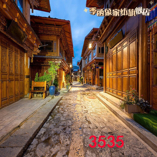 主播直播间室外夜间风景路灯农村小路风景布3d立体网红直播背景布 1.5米宽2米高 3519
