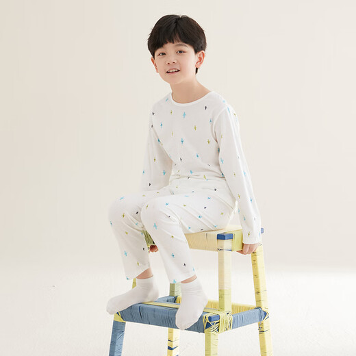 Hongdou Children's Pyjamas Boys and Girls Home Vêtements Home Cotton Coton Long Manche Pantalon Suite de climatisation Spring and Summer J3271 150
