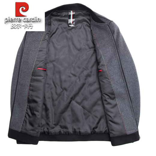 Pierre Cardin High-End Men's Wool Woolen Jacket Short Casual Baseball Collar Autumn and Winter Men's Clothing 2025 Men's Woolen Jacket Gray L 175