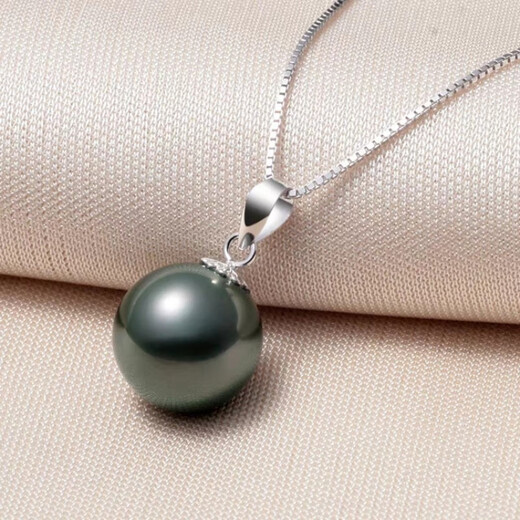 Shixi seawater black pearl pendant natural Tahitian powder 925 perfect round bright light clavicle necklace mother gift