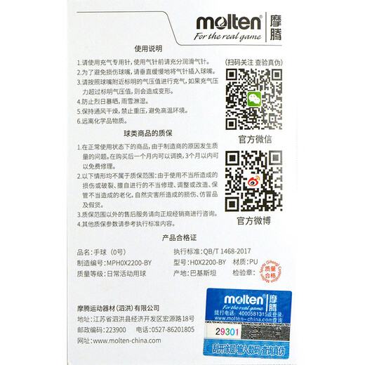 Molten Handball No. 0 Children's Kindergarten Special Mini Set PU H0X2200-BY