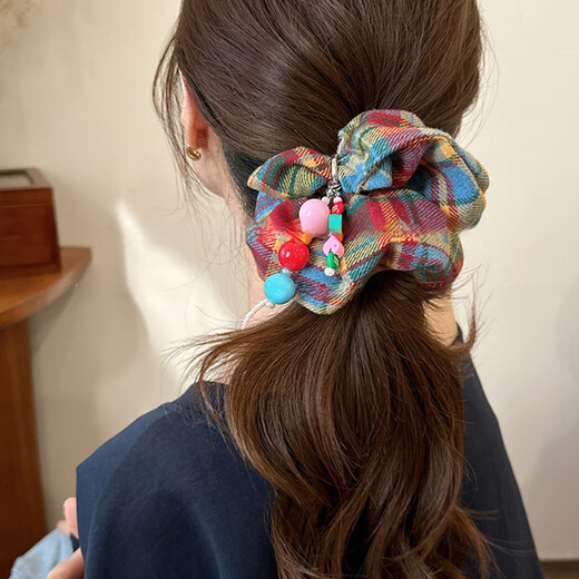 Songchuang Mengyu autumn and winter interesting colorful plaid large intestine hair tie cute low ponytail head rope niche ins style hair rope rubber band hair tie-color