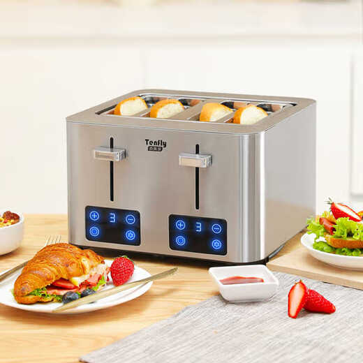 Tenfly Toaster Toaster Stainless Steel Multi-Slice Toaster Home Desktop Toaster Commercial Multi-Slice Bread Export to Domestic Sales Touch Control Model 4-Slice Bread Slots Includes Practical 2-piece Set