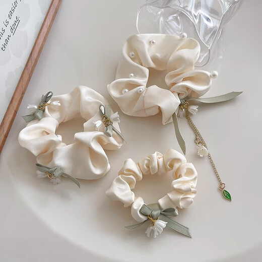 Lily of the valley flower hair accessories headband for women, high-end bow, large intestine hair tie, forest style hair rope, hair tie, satin headband, lily of the valley flower bow