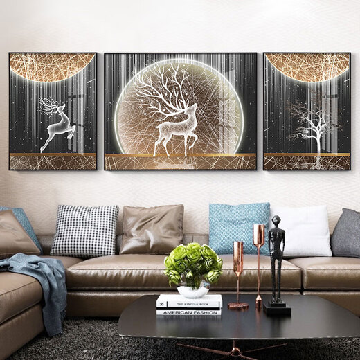 
Little Lulin living room decoration painting black, white and gray style hanging painting sofa background wall mural modern simple western wall abstract elk painting starry sky elk-15827 fabric painting 100*70 on both sides 50*70 black frame