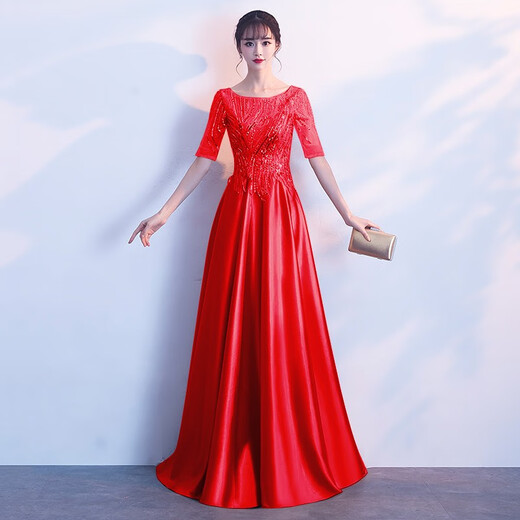 Li Baixin gold evening dress women's new banquet temperament host choir performance clothing conductor clothing long skirt gold XXL
