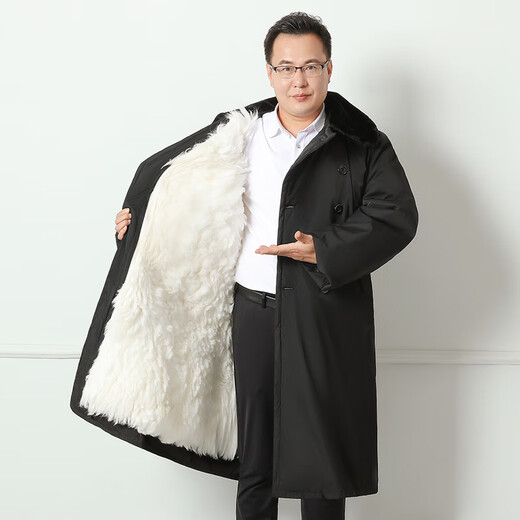 Hengyuanxiang sheepskin military cotton coat men's fur integrated winter long cold-proof Northeast labor protection suit thickened warm wool cotton jacket [classic black] long-haired sheepskin inner liner can be detached 4XL 4XL (large size suitable for 180 Jin [Jin equals 0.5 kg] or above)