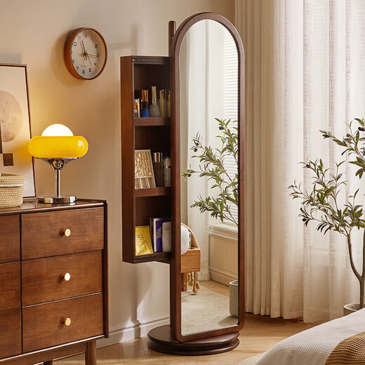 Ruifan Nordic solid wood dressing mirror living room rotating full-body mirror floor-standing home mirror bedroom storage makeup fitting mirror