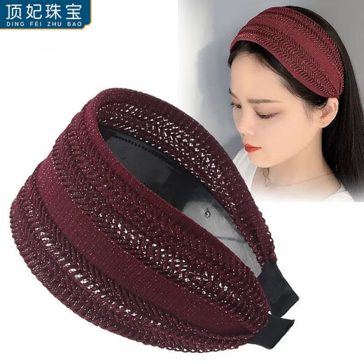 DING FEI middle-aged and elderly headbands, wide-brimmed, simple, toothed, non-slip hairpins, temperament, hollow hairbands to cover gray hair and broken hair, women's black-leaf pattern headbands A27-109