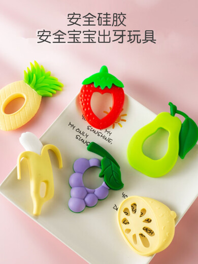 CLCEY Baby Teether Newborn 0-2 years old 1 baby can grab and bite, soothe teething period and prevent eating hand toys 1 pack Fruit series 6 pack