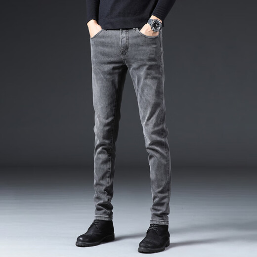 Jeep Spirit Jeans Winter New Style de Winter Plus de terciopelo Pantalones delgados para hombres Pantalones rectos elásticos de moda Qqn-1049 Gray 33