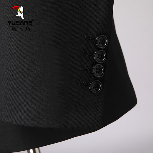 Woodpecker suit suit men's suit trousers business casual formal fit no-iron elastic versatile professional attire men's suit black two buttons (suit + trousers) 175/L