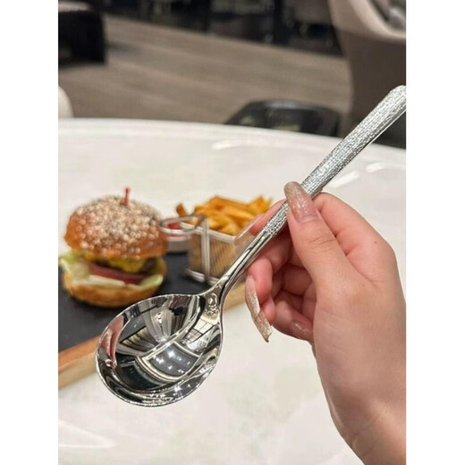 Xinmujie Internet celebrity 410 stainless steel spoon Japanese hammered spoon Western food ins high-end home main meal eating spoon Ice pattern stainless steel Western food spoon thick and full 1 piece